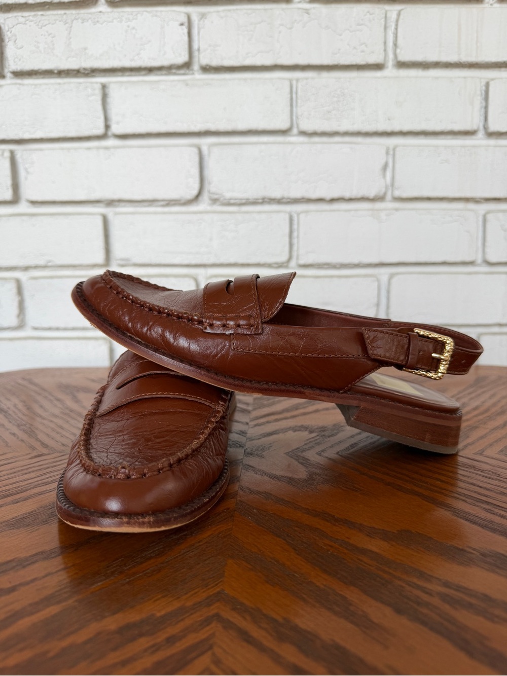 Women’s Brown Leather Sling Back Loafer Mules Size 7